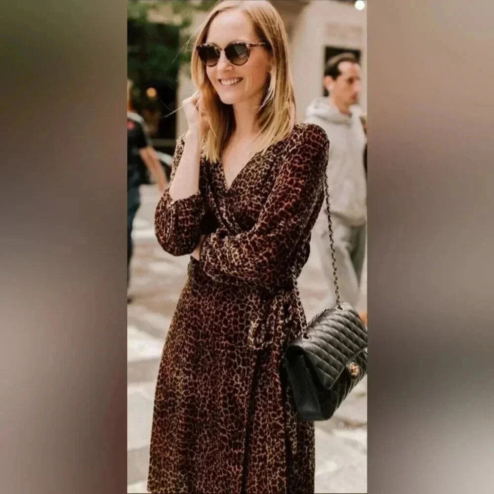 NWT J. Crew True Wrap Lined Dress in Drapey Velvet Leopard Print Midi Size 00